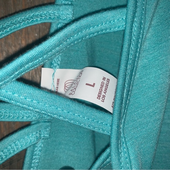 Women’s L BALANCE COLLECTION Aqua Green Fitness Active L/S Strappy V YOGA Top - Picture 10 of 14